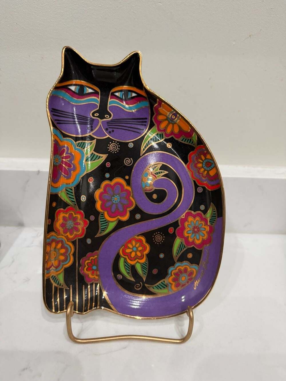 Royal Doulton Feline Fantasy Cat Shaped Decorative Plate by Laurel Burch 1995